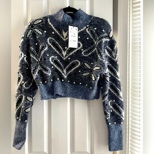 Cropped Zara Navy Blue Sweater Sz L